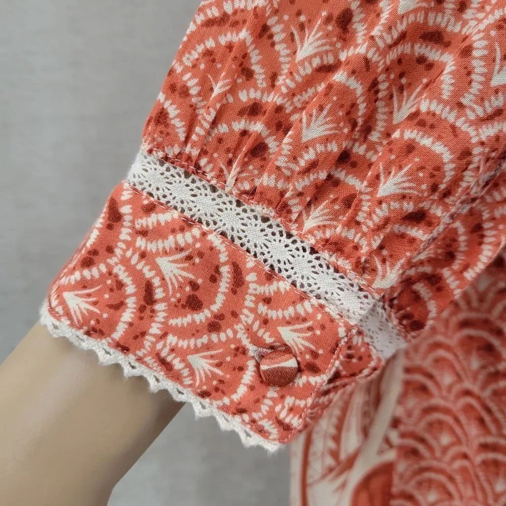 Soft Surroundings Floral Patterned 3/4 Sleeve Tunic Rust Terracotta and Cream - Picture 5 of 12